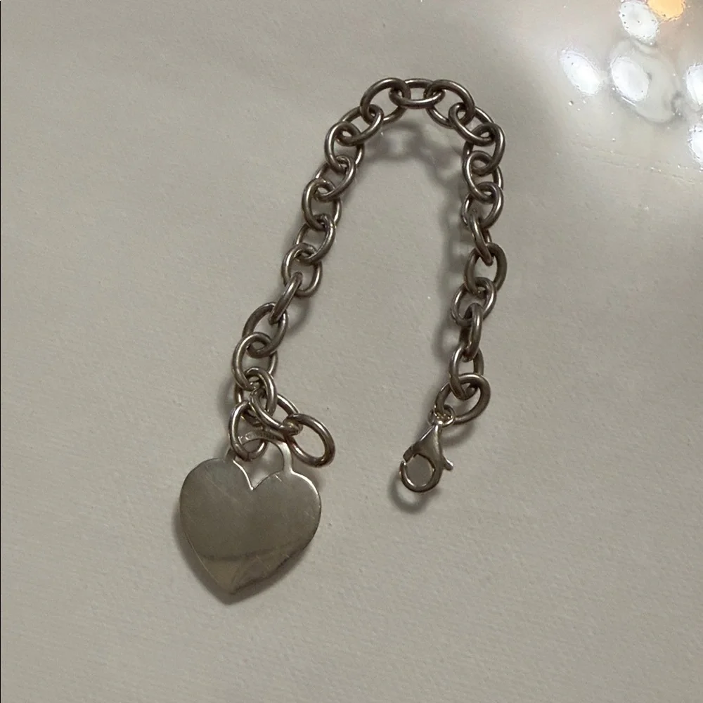 Sterling Silver 925 Italy Heart Charm Link with Clamp Opening Bracelet 7’